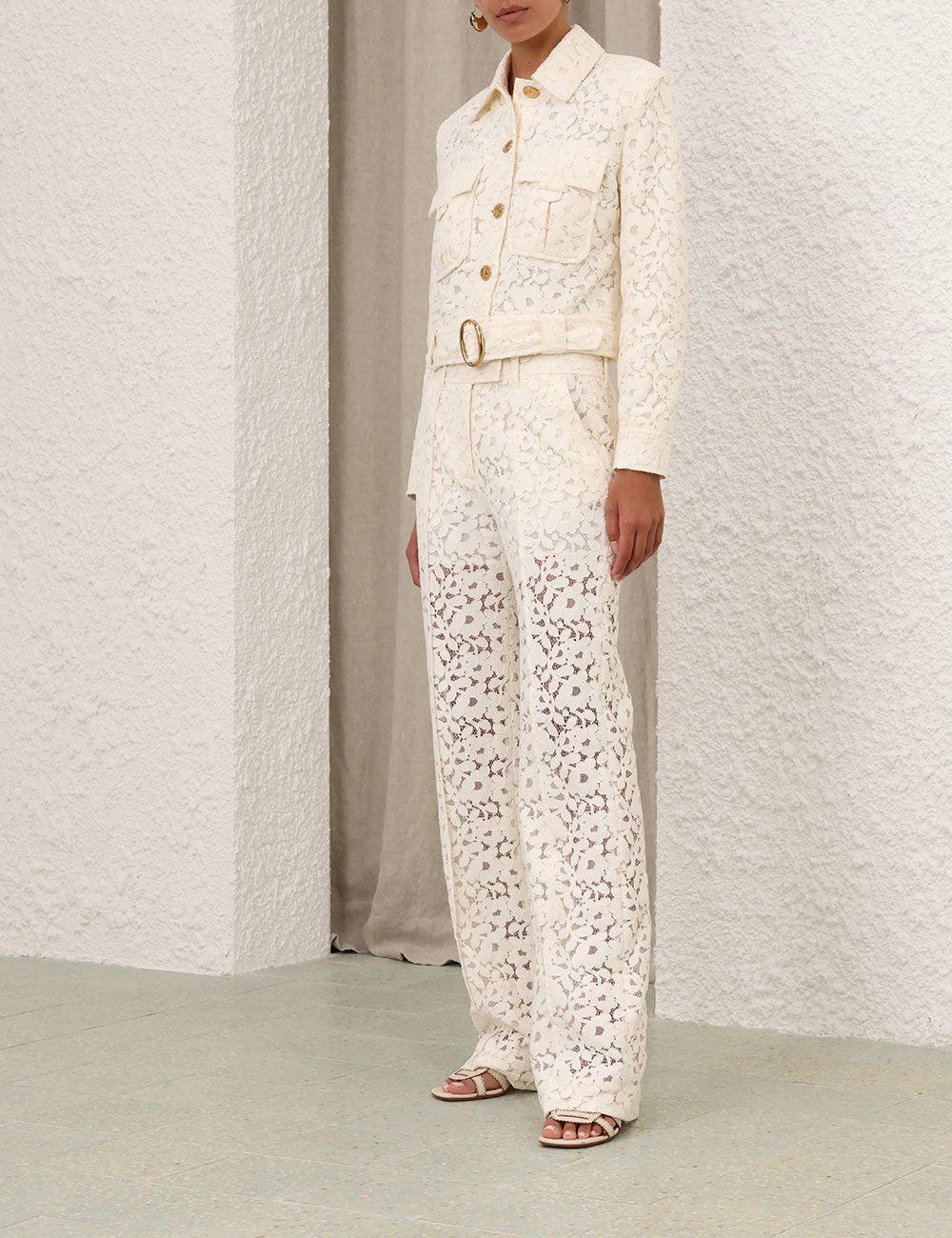 Illuminate Lace Cropped Jacket Cream Online | Zimmermann