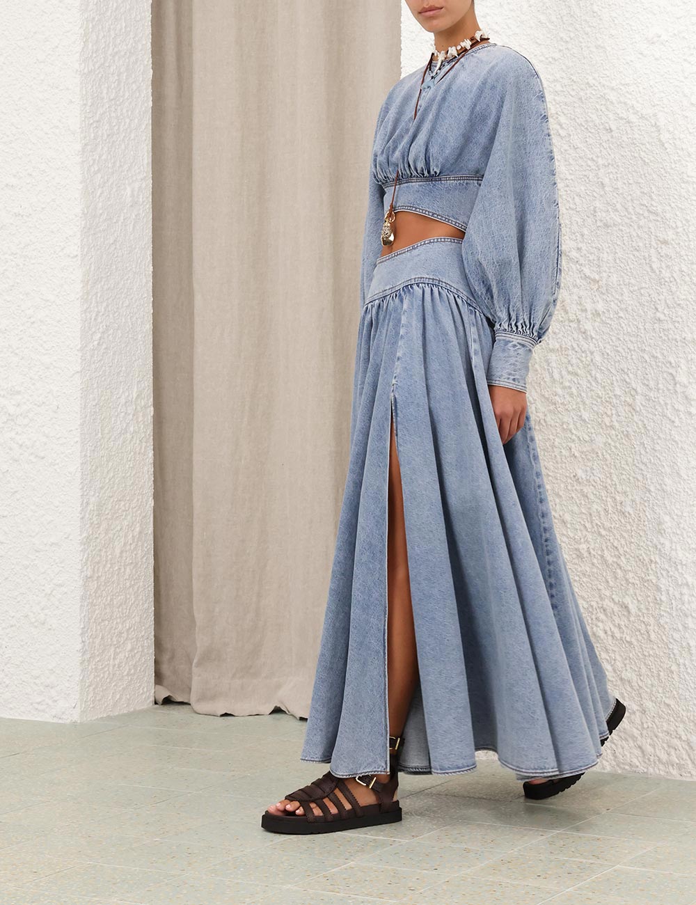 Denim Circle Skirt Sea Foam Online | Zimmermann