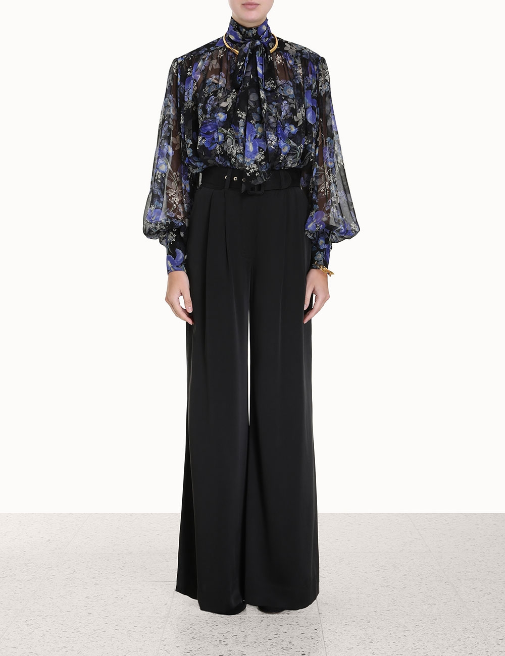 Lyrical Lantern Blouse Blue Iris Black Online | Zimmermann