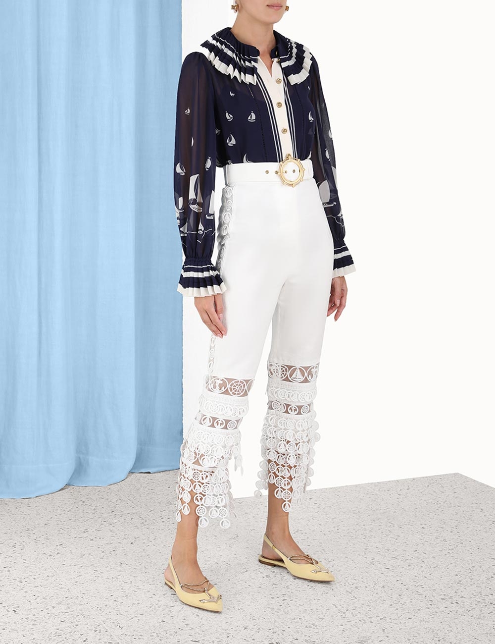 Pleated Tie Neck Blouse