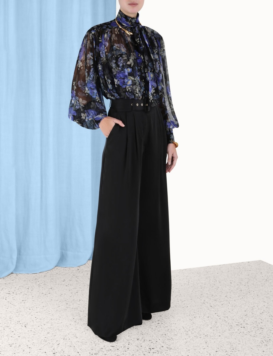 Lyrical Lantern Blouse Blue Iris Black Online | Zimmermann