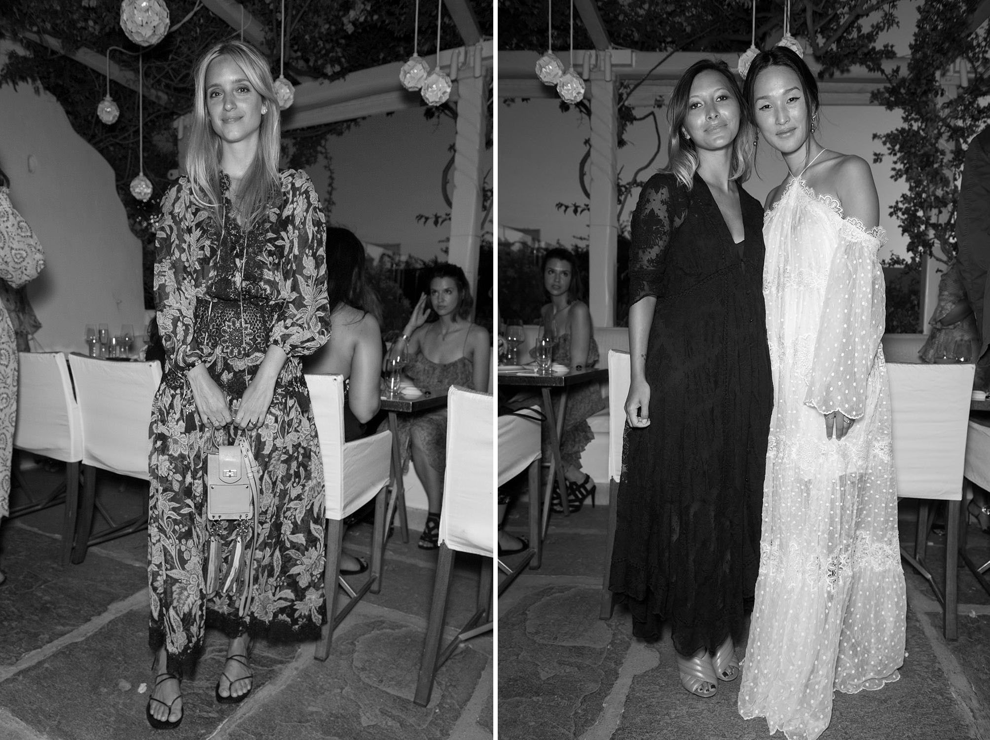 Guests wearing the capsule collection at our celebratory dinner party