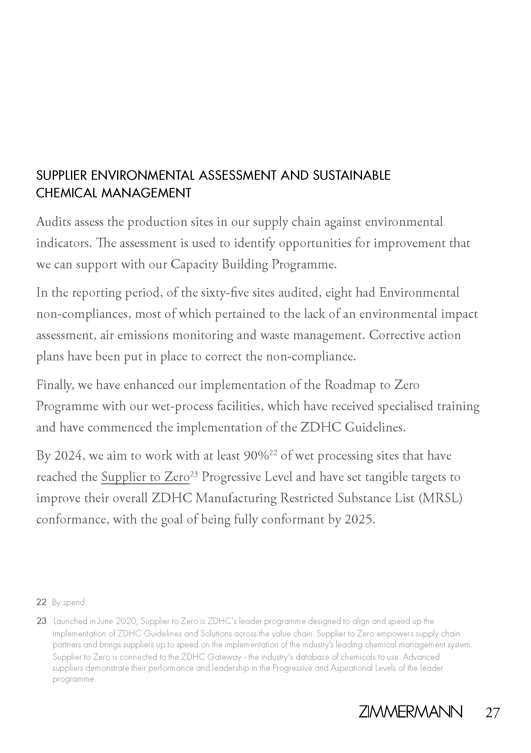 An in-depth report outlining ZIMMERMANNs sustainability progress for 2022.