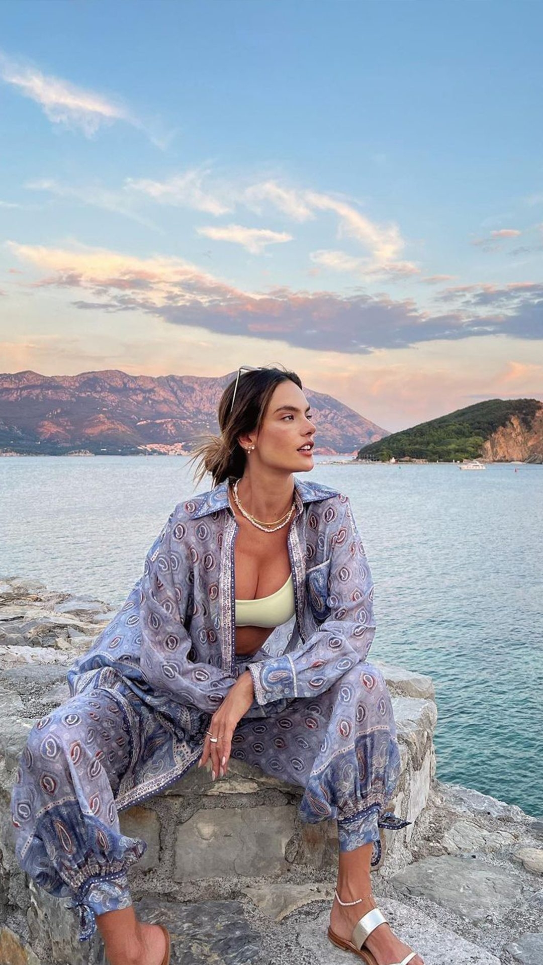 The Vitali Relaxed Blouse and Vitali Tied Track Pant as seen on Alessandra Ambrosio 