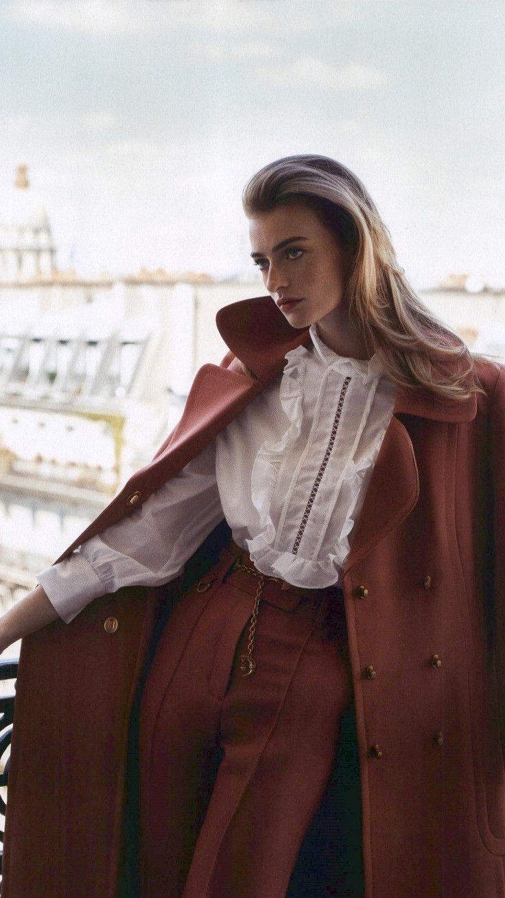 The Kaleidoscope Patch Pocket Coat and Wide Leg Pant as seen in Elle Italia  