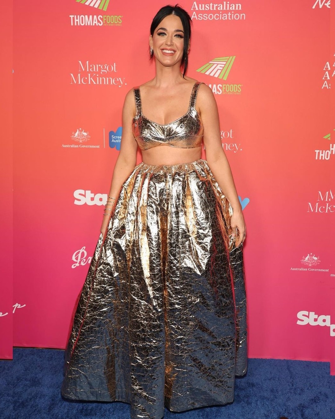 The Coaster Foil Bralette and Coaster Foil Maxi Skirt as seen on Katy Perry 