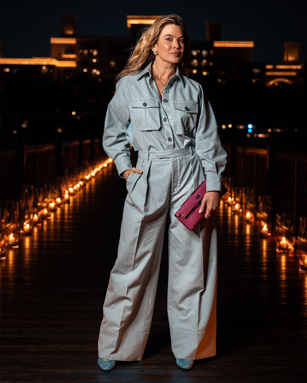 ZOYA SAKR: NATURA OVERSIZED POCKET JACKET AND WIDE LEG PANT 