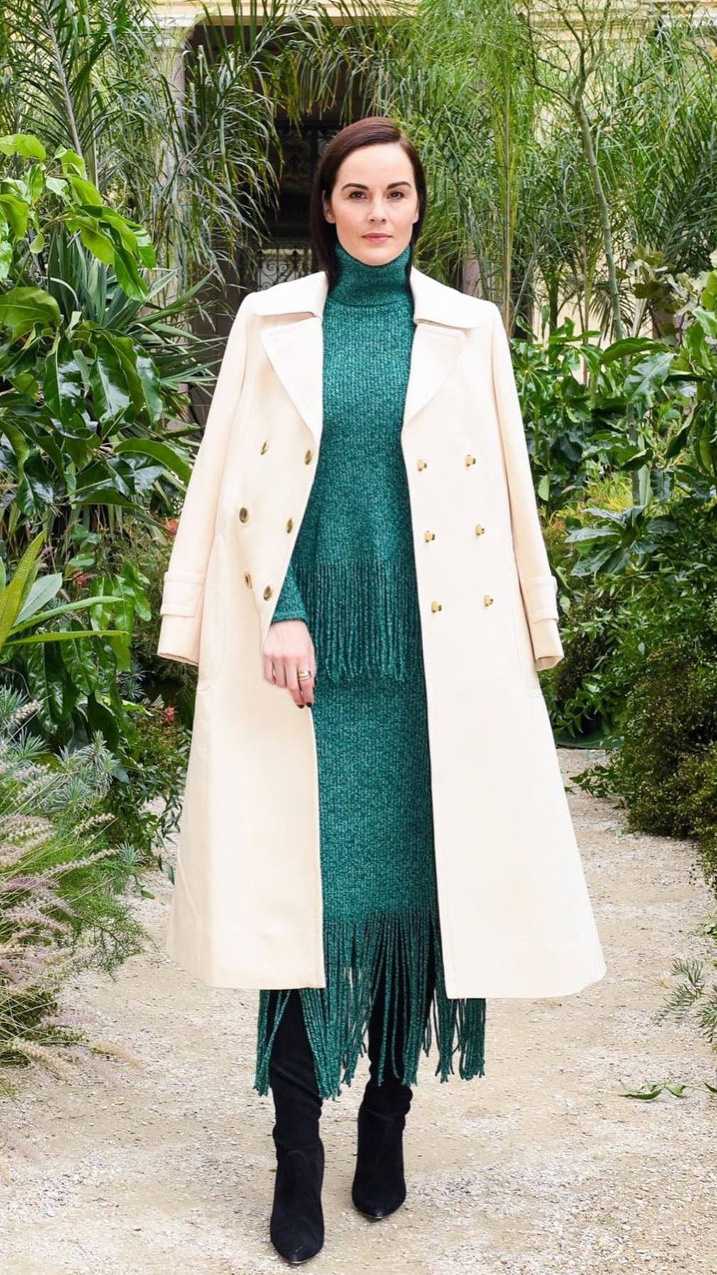 The Kaleidoscope Patch Pocket Coat and Celestial Tassel Top and Midi Skirt as seen on Michelle Dockery 