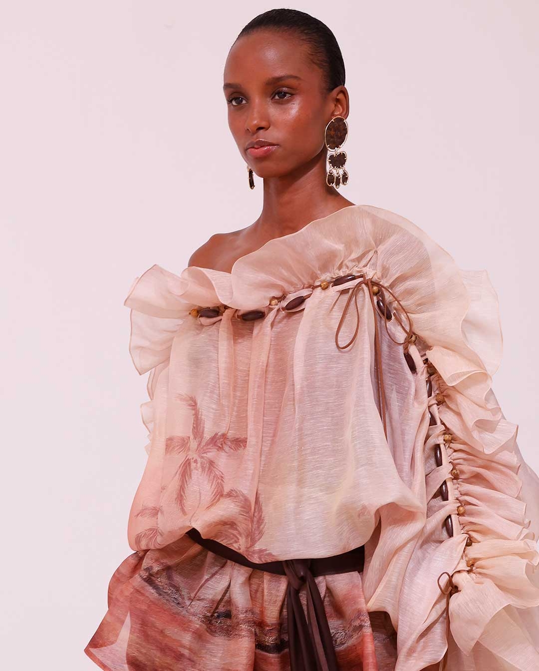 Look 37: Illuminate Braided Mini Dress in Cotton Candy, Leather Headband in Caramel, Mellow Anklet in Gold/Multi, Wild Sandal in Pecan and Bliss Cateye in Amber 