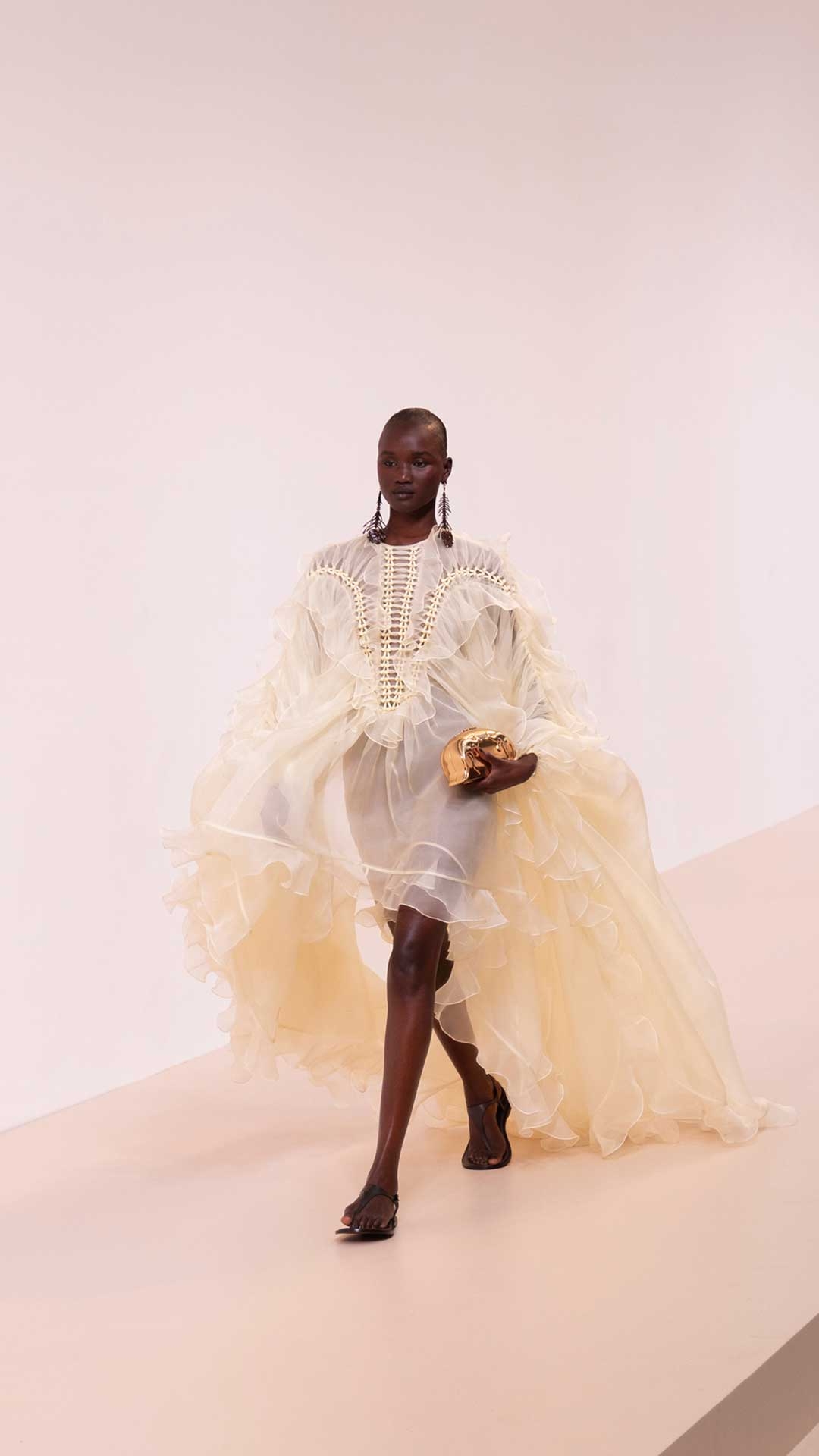 Look 20: Balance Braided Bodice Dress in Frangipani and Wild Sandal in Caramel 