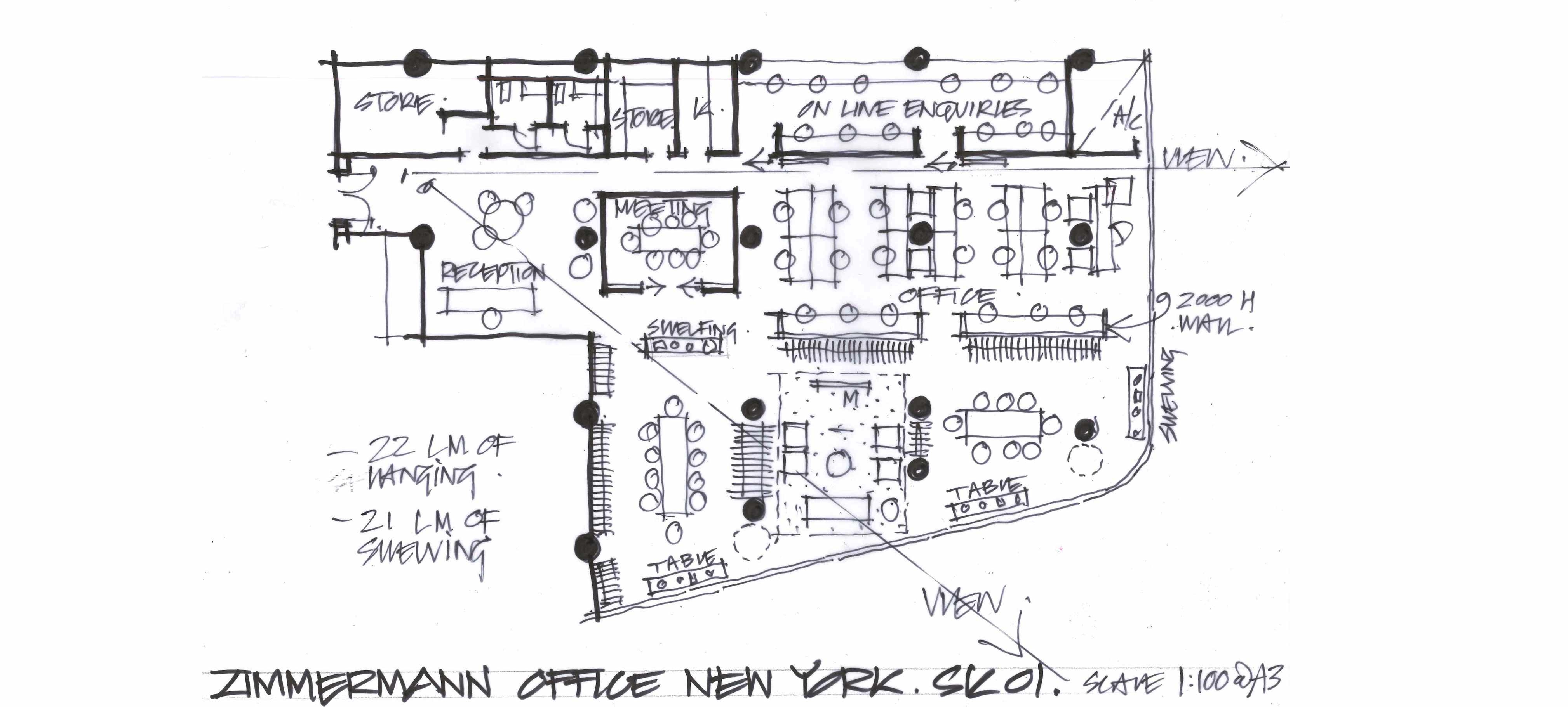 A sketch of our New York office's floor plan