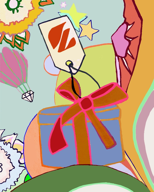 Digital gift cards for any occasion - an illustration of gifts, stars and hot air balloons 