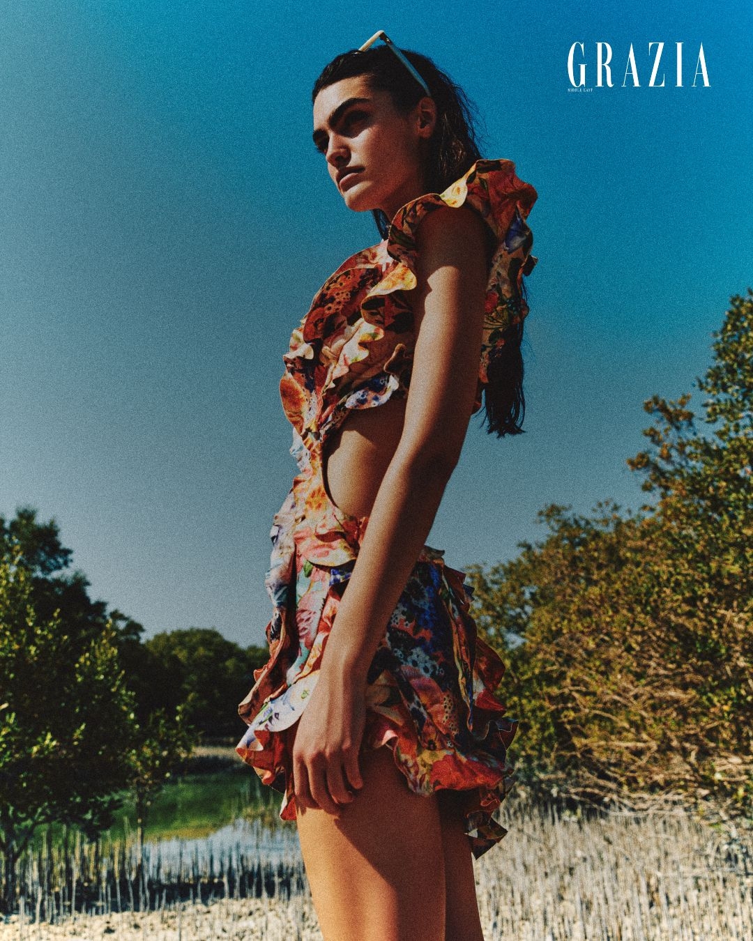 The Wonderland Frill Mini Dress as seen in Grazia Middle East 