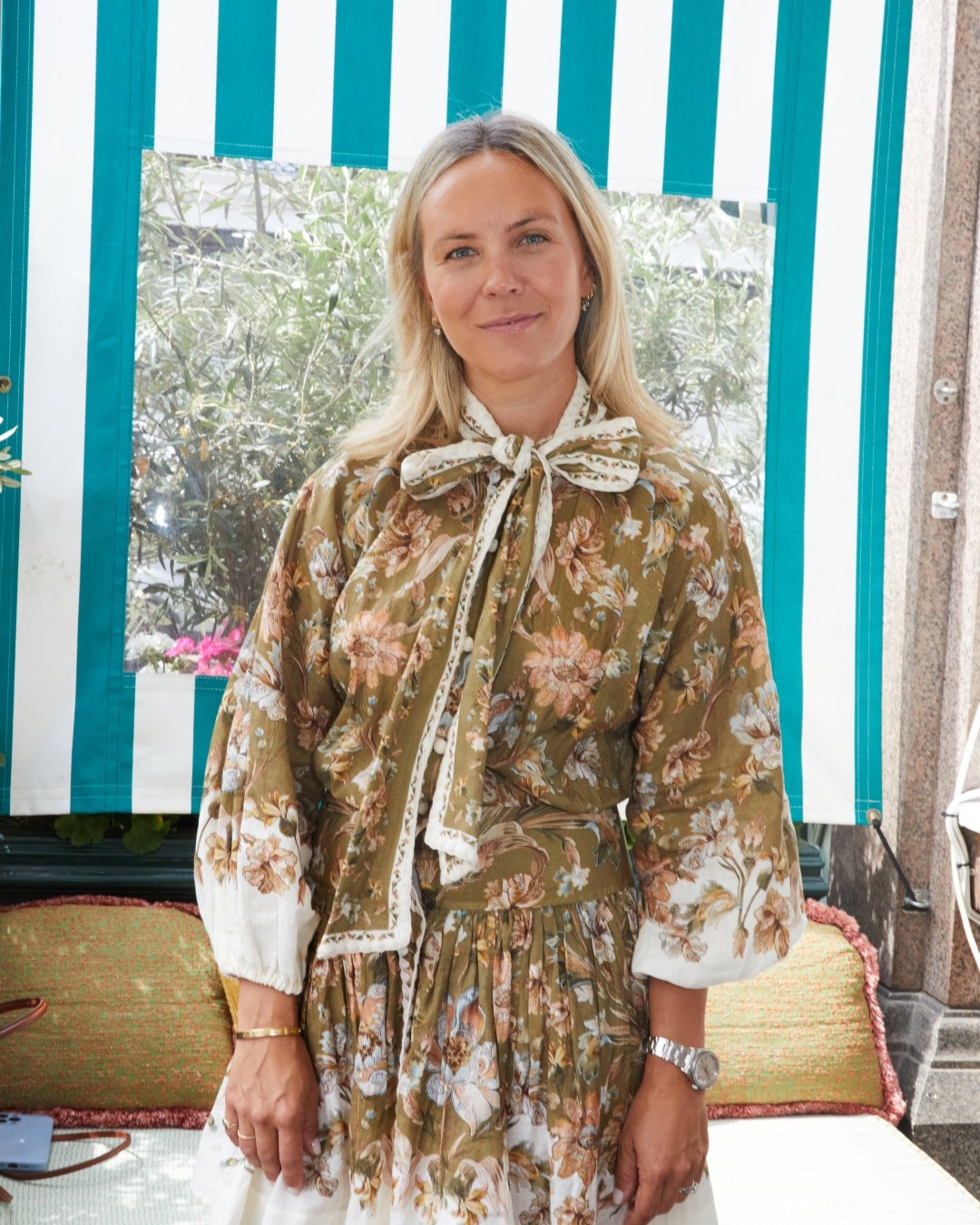 Tanya Phillipson in the Chintz Tie Neck Mini Dress 