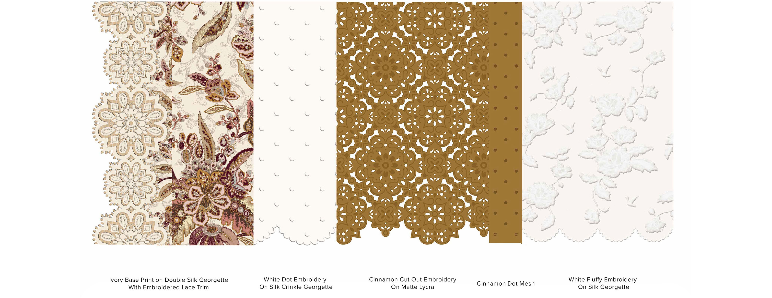 Swatches of the lighter coloured fabrications used in the capsule collection