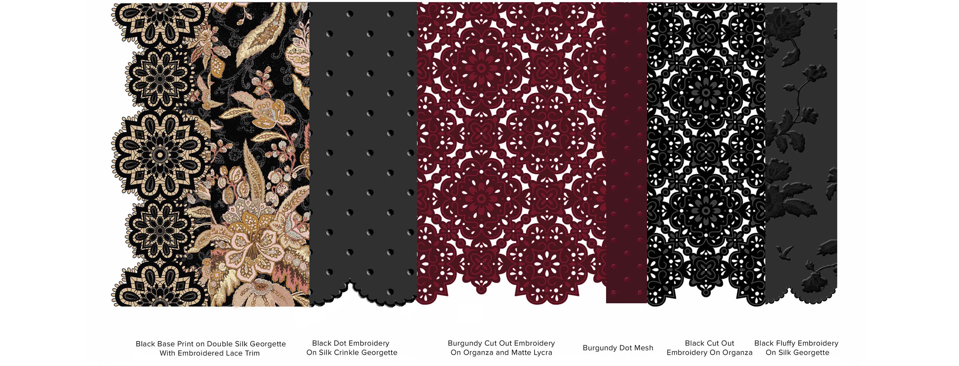 Swatches of the darker coloured fabrications used in the capsule collection