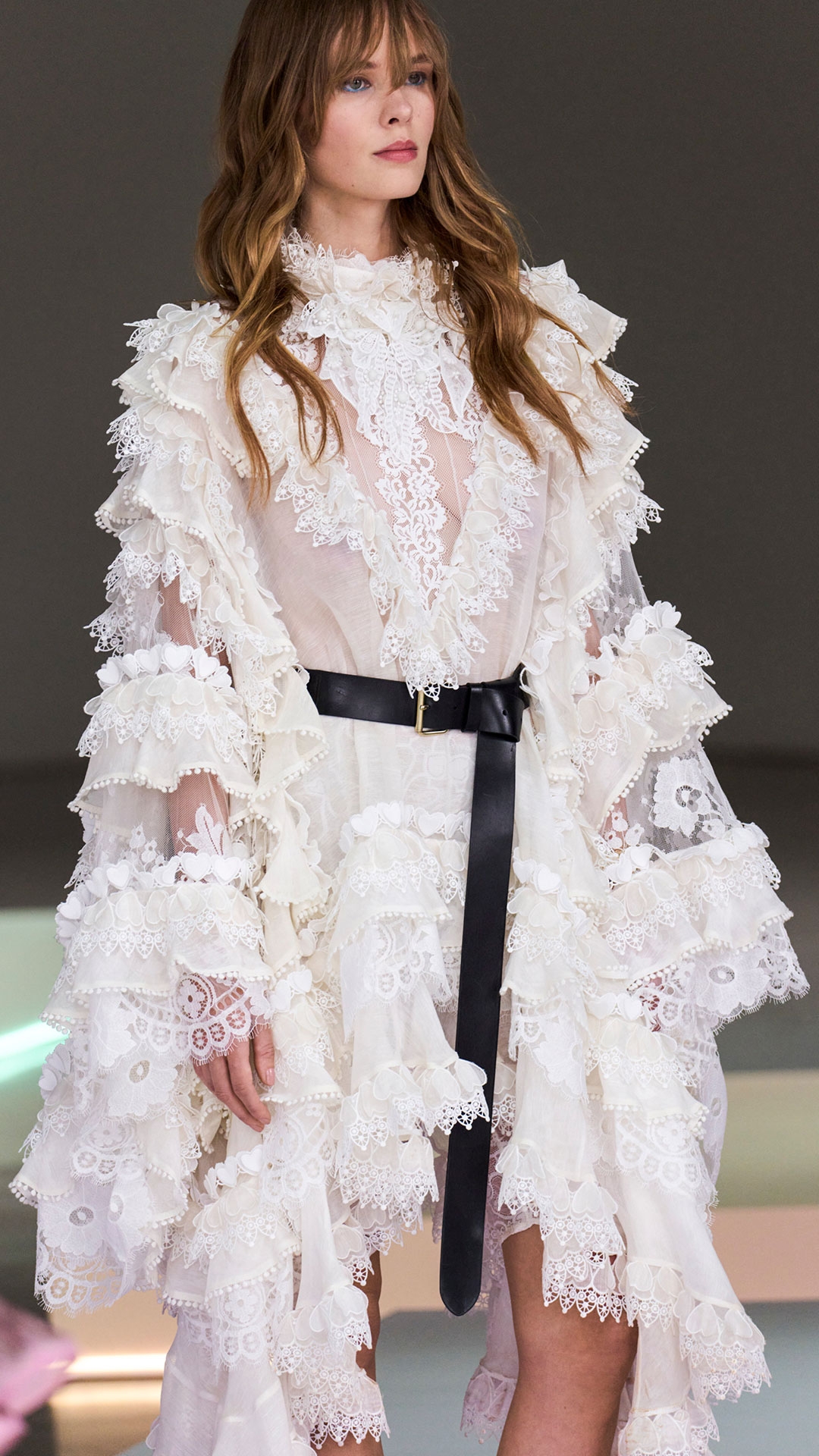LOOK 1: CRUSH HEART TRIM MINI DRESS IN IVORY, LONG BELT 40 IN BLACK, ZIMMERMANN NOVA FRINGE STUDS IN GOLD, ZIMMERMANN WISH CUFF IN GOLD AND ZIMMERMANN PIXIE LOW SNEAKER IN IVORY 